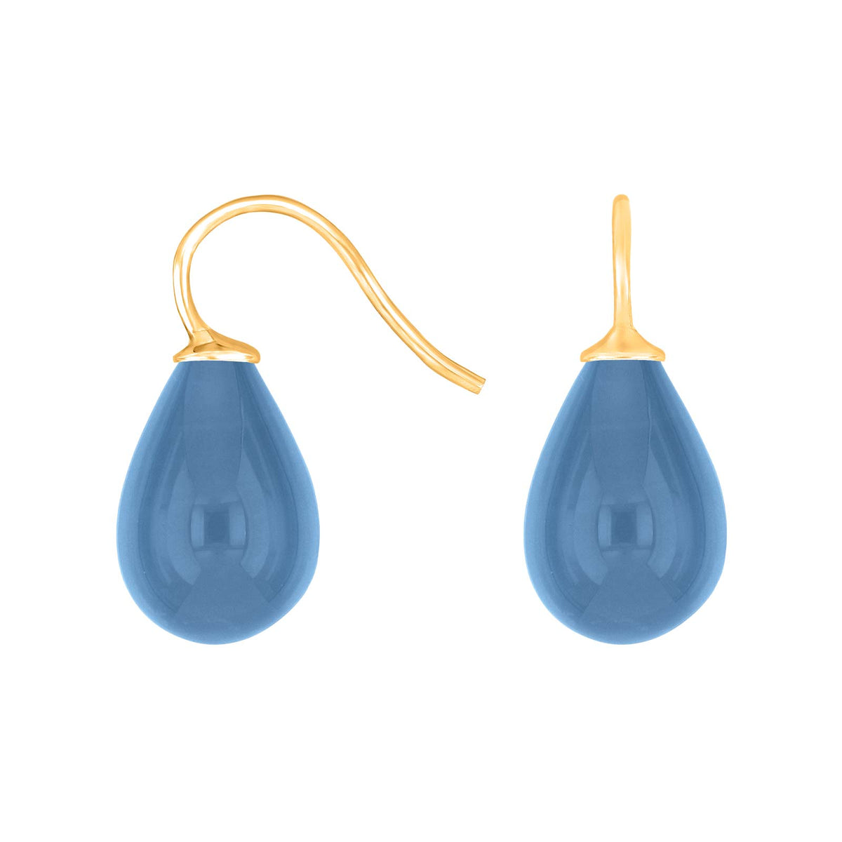 Elegante Heide-Heinzendorff-Ohrbügel aus vergoldetem Silber mit tropfenförmigen blauen Quarzsteinen.