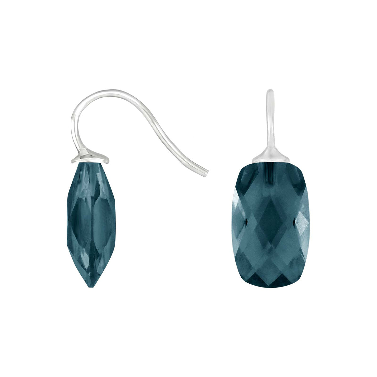 Elegante dunkelblaue, facettierte Ohrringe von Heide Heinzendorff aus rhodiniertem Silber mit stilvollem Quarzglas