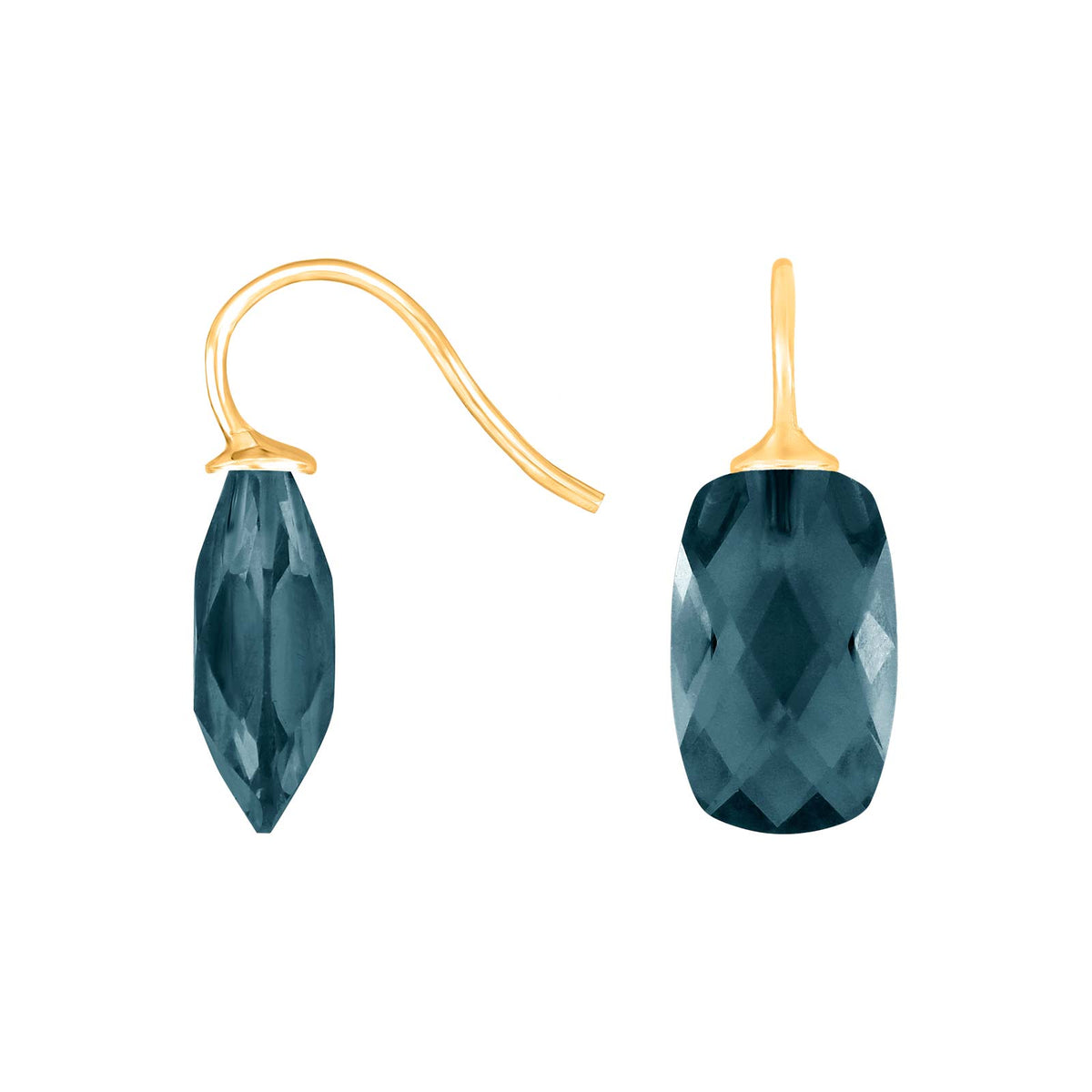 Dunkelblaue, facettierte Creolen von Heide Heinzendorff aus vergoldetem Silber mit Quarz – stilvoller und raffinierter Schmuck von Schmuckzentrum.