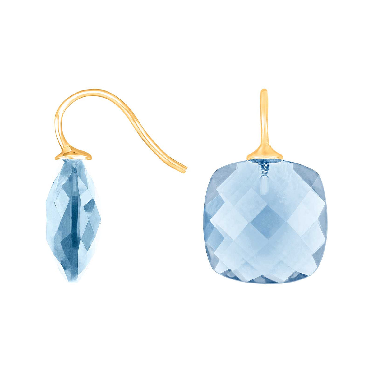 Elegante Heide-Heinzendorff-Ohrhänger aus vergoldetem Silber mit facettierten, hellblauen Quarzsteinen – stilvoller Schmuck aus dem Schmuckzentrum.