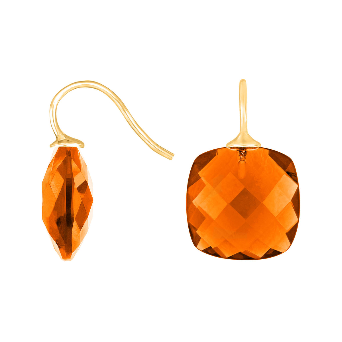 Elegante Heide-Heinzendorff-Ohrringe aus vergoldetem Silber mit quadratischen, orangefarbenen Quarzsteinen