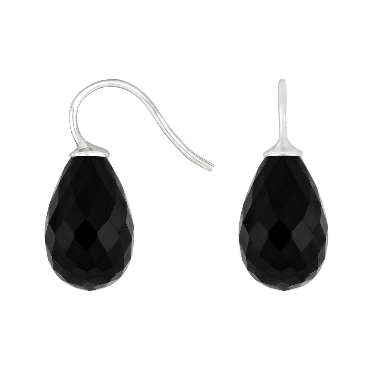 Elegante Heide-Heinzendorff-Ohrringe aus Silber mit facettierten, tropfenförmigen schwarzen Quarzsteinen.