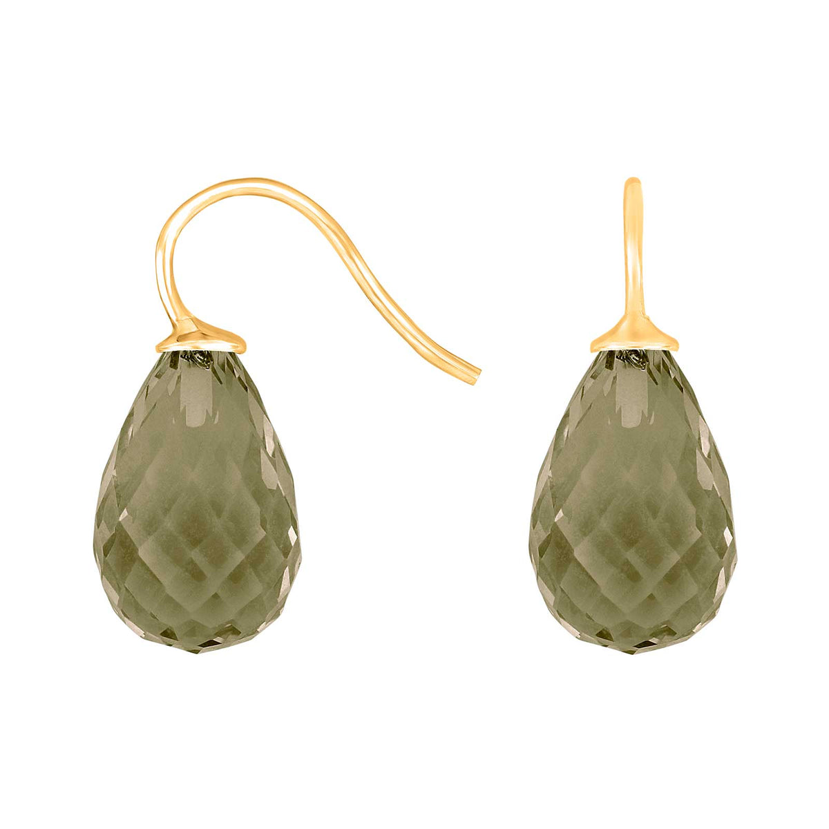 Elegante Heide Heinzendorff Ohrbügel aus vergoldetem Silber mit tropfenförmigen, graugrünen Quarzsteinen, 29 × 11 mm – stilvoller Schmuck vom Schmuckzentrum.
