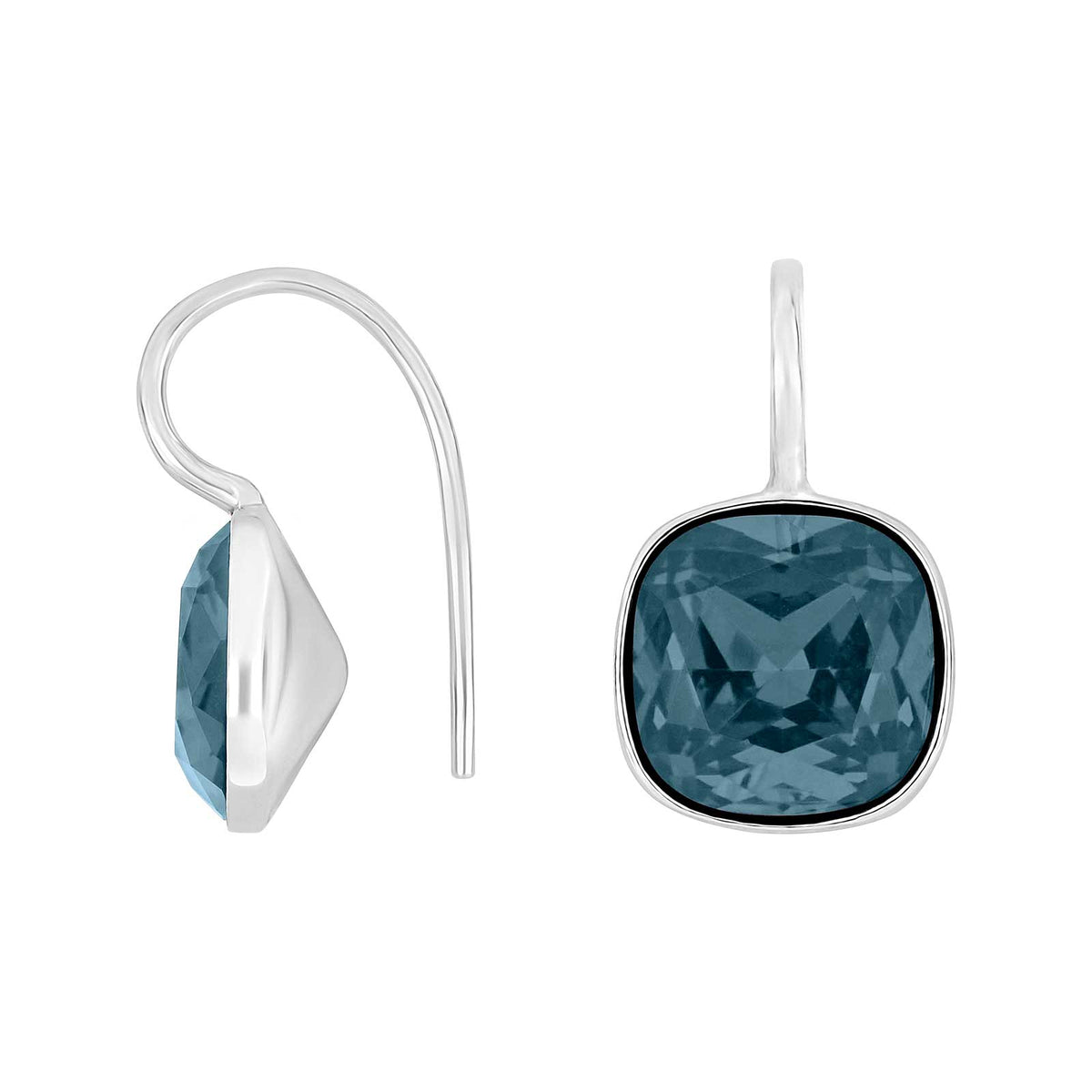 Elegante Heide-Heinzendorff-Ohrringe aus rhodiniertem Silber mit quadratischem blauem Quarz