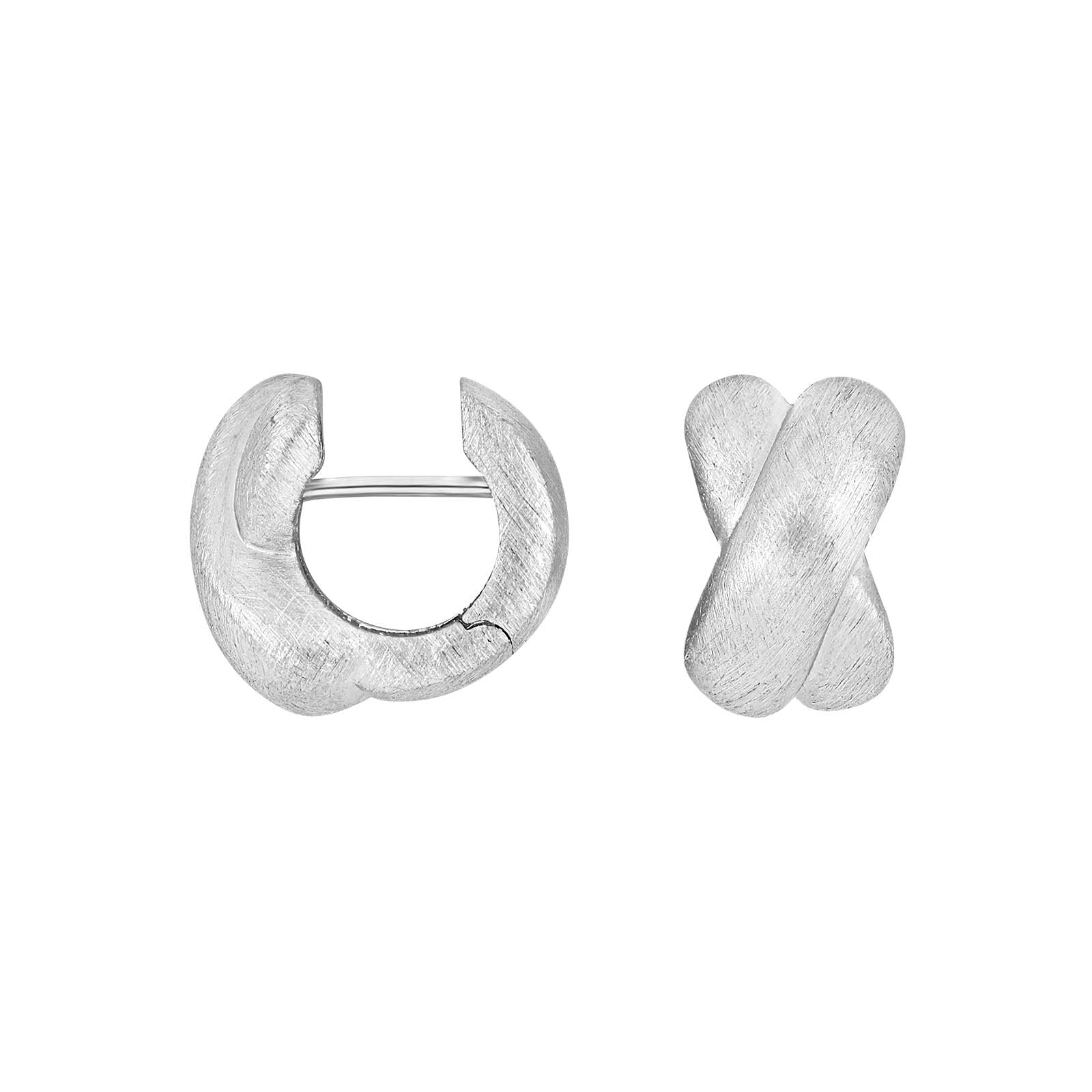 Heide Heinzendorff Mischa System-Creolen aus rhodiniertem Silber, 15 x 9 mm, mit moderner gebürsteter und leicht gekreuzter Form