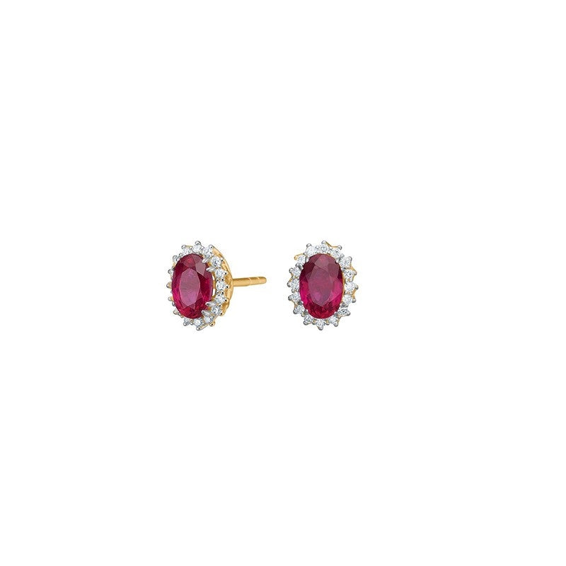 Siersbøl 14kt. guldørestikker roset m/rubin og dia 0.128ct
