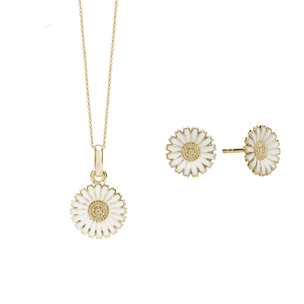 Aagaard Marguerit-Schmuckset aus vergoldetem Sterlingsilber mit eleganten Ohrringen und stilvollem Anhänger inklusive Halskette