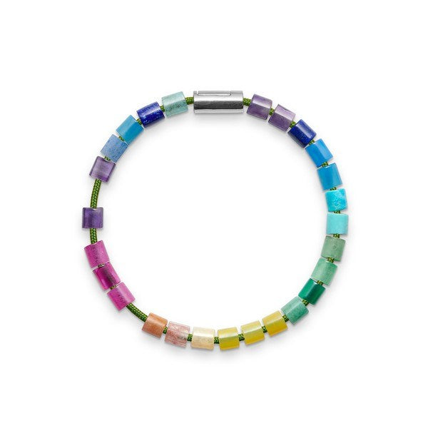 Black Sun RAINBOW WARRIER Armband aus schwarzem Nylon und passenden Perlen mit silberner Schließe