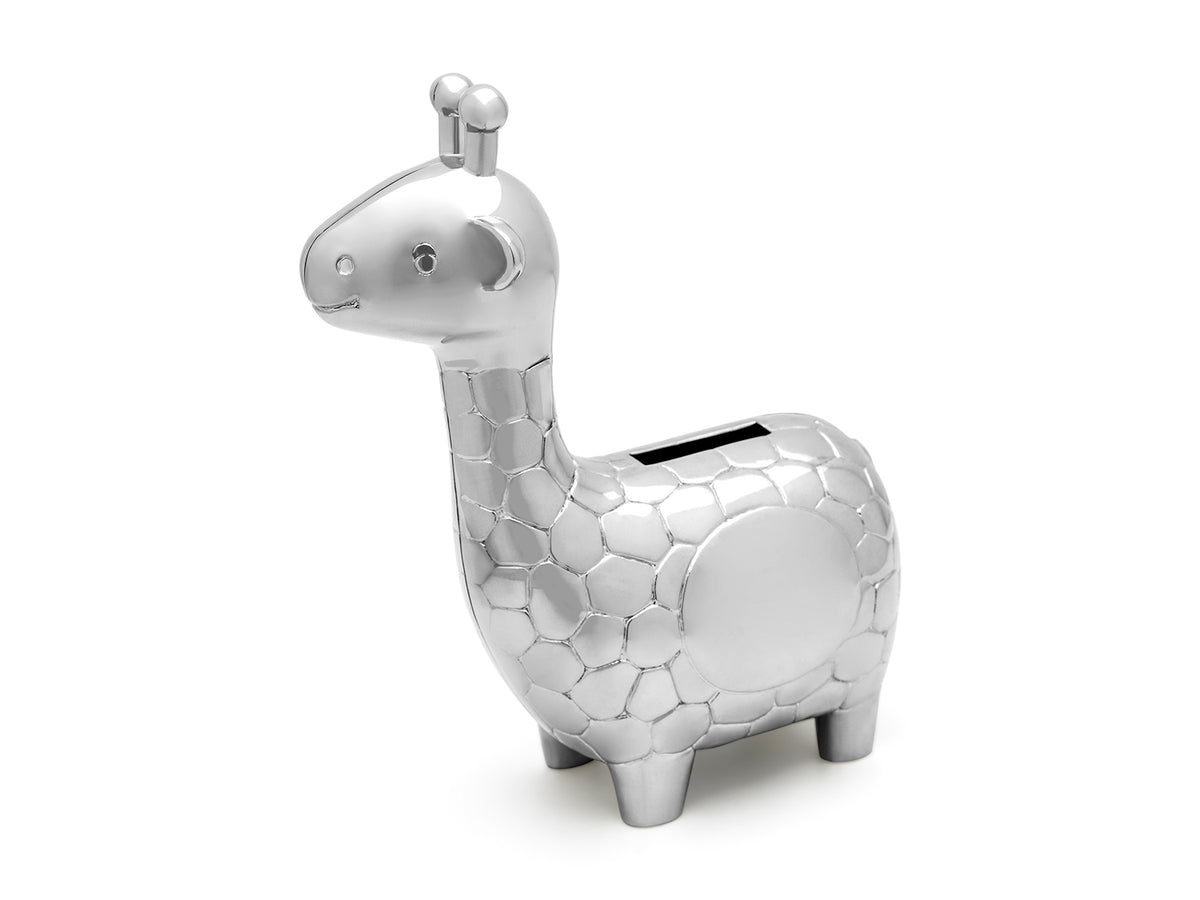 Elegante Zilverstad-Giraffen-Spardose aus silberfarbenem Metall