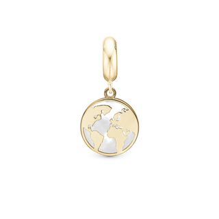 Christina Jewelry The World Perlemor Anhänger-Charm als elegante Weltkugel aus 18-karätig vergoldetem 925er Sterlingsilber mit Perlmutt und funkelnden Zirkonia
