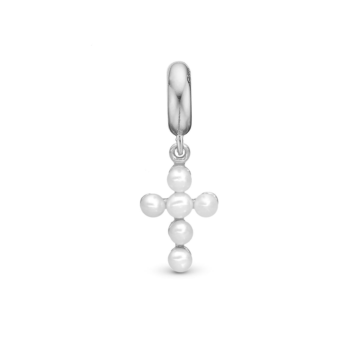 Schmuckzentrum Christina Jewelry Pearl Cross Anhänger-Charm aus glänzendem 925er Sterlingsilber mit sechs eleganten Süßwasserperlen und klassischem Kreuzmotiv