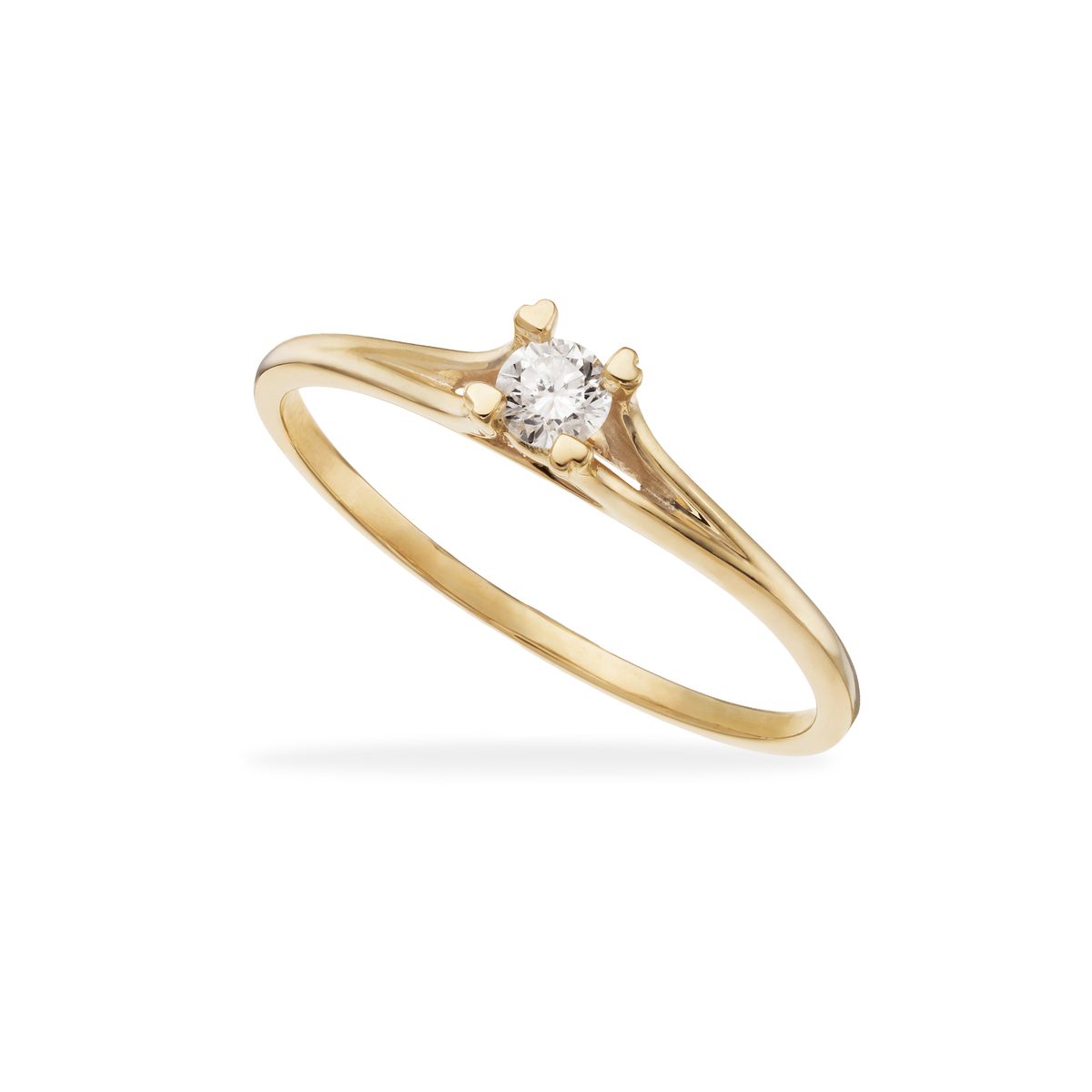 Eleganter Scrouples-Ring aus 8-karätigem Gold mit einem 0,10 ct Diamanten und vier herzförmigen Krappen – stilvoll und zeitlos.