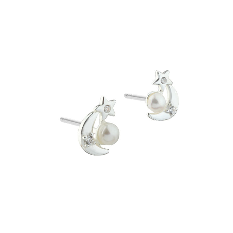 DREAMLIT Mix Ohrstecker aus 925er Sterlingsilber mit Süßwasserperlen und Zirkonia von Aqua Dulce, stilvoller 8-mm-Schmuck vom Schmuckzentrum