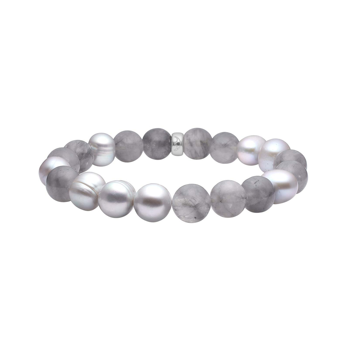 Elegantes graues Multi-Armband von Heide Heinzendorff aus Silber mit 10-mm-Quarz und edlen Süßwasserperlen.