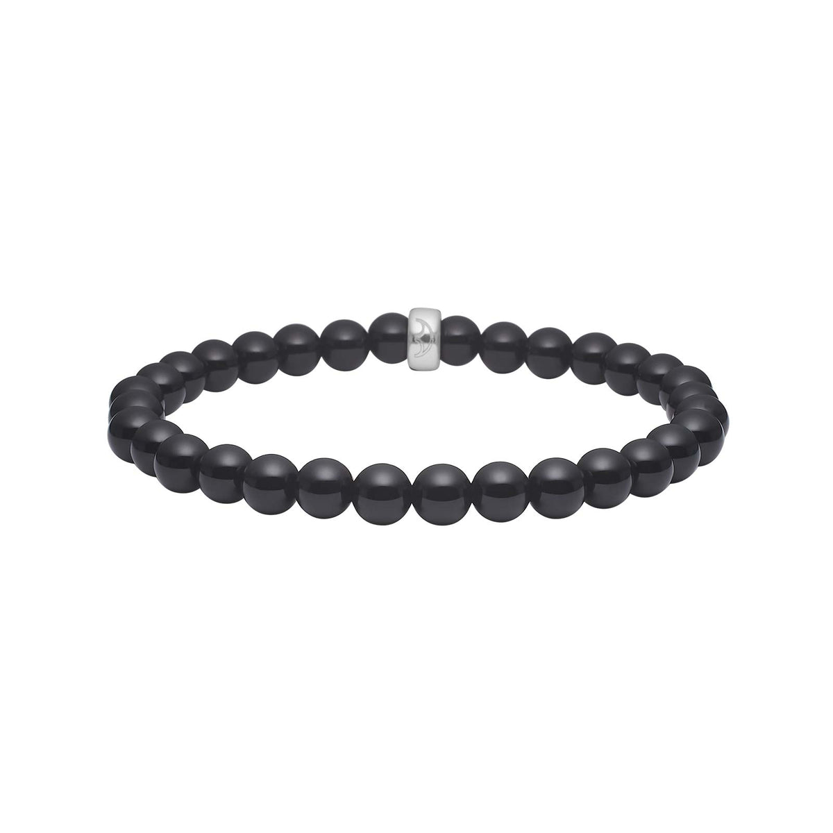 Elegantes Heide-Heinzendorff-Achatarmband aus Silber mit 6 mm großen, runden, polierten schwarzen Achatsteinen.