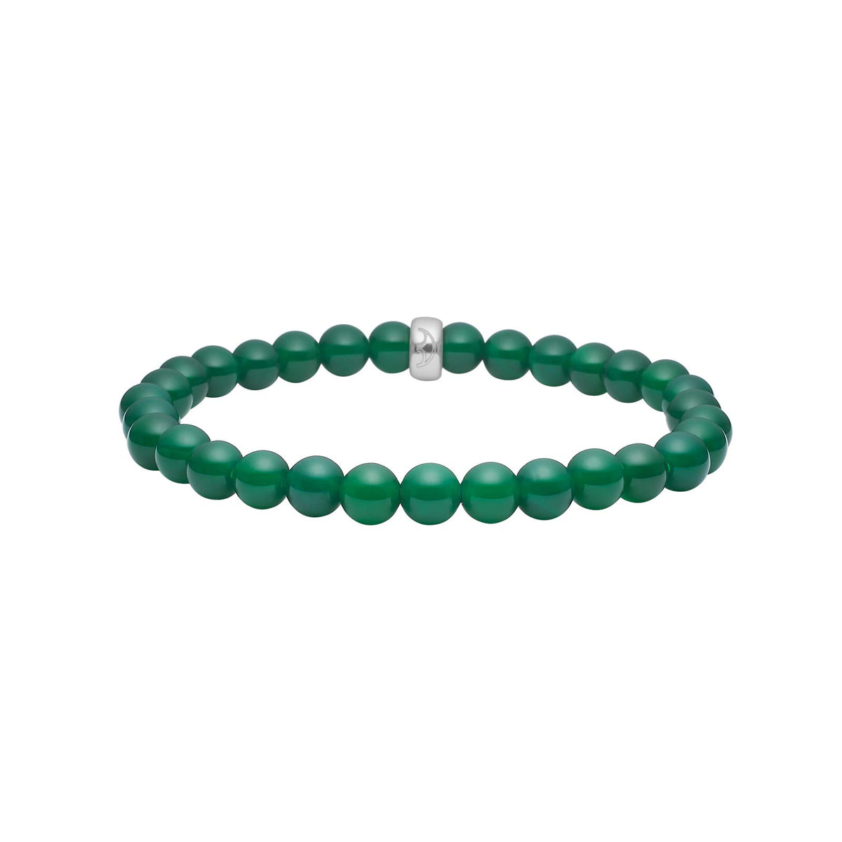 Elegantes Heide Heinzendorff Armband aus rhodiniertem Silber mit runden grünen Achatsteinen, stilvoll und zeitlos vom Schmuckzentrum.