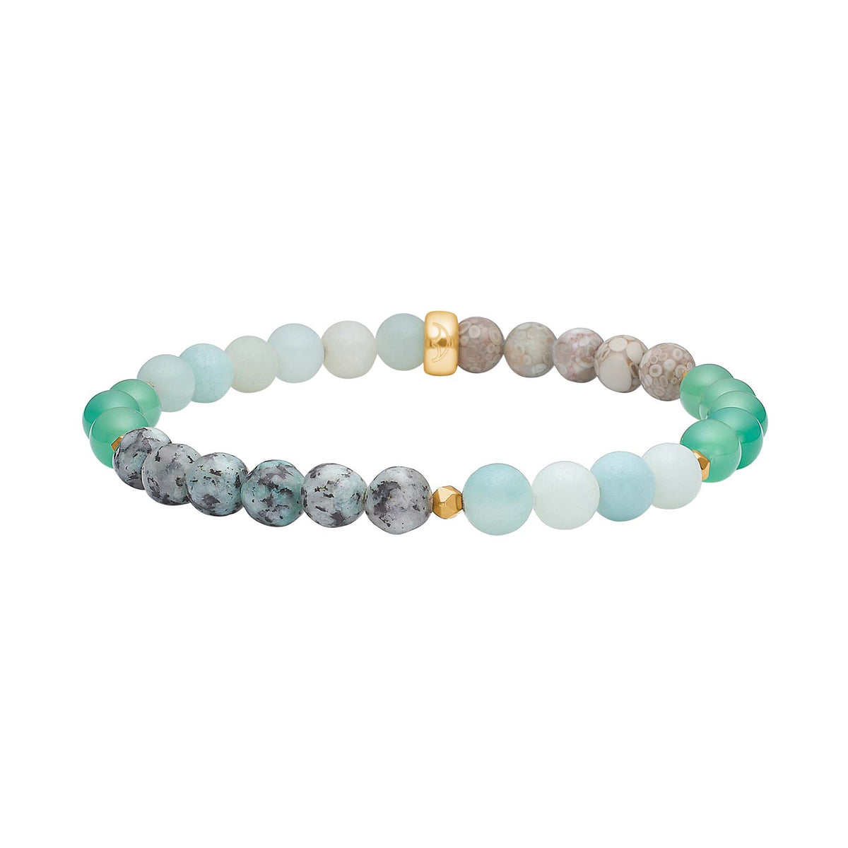 Stilvolles Heide-Heinzendorff-Armband aus 925er Silber mit 5 mm großen Perlen aus grünem Aventurin, Jaspis und Amazonit – ein elegantes Schmuckstück mit natürlichem Farbspiel in Grün-, Erd- und Blaugrüntönen, erhältlich im Schmuckzentrum.