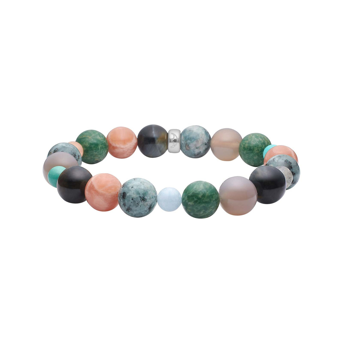 Elegantes Heide-Heinzendorff-Armband aus oxidiertem Silber mit grauem Achat, Sonnenstein, Tigerauge, Howlith, Jaspis, Labradorit und Quarz – stilvoll und raffiniert