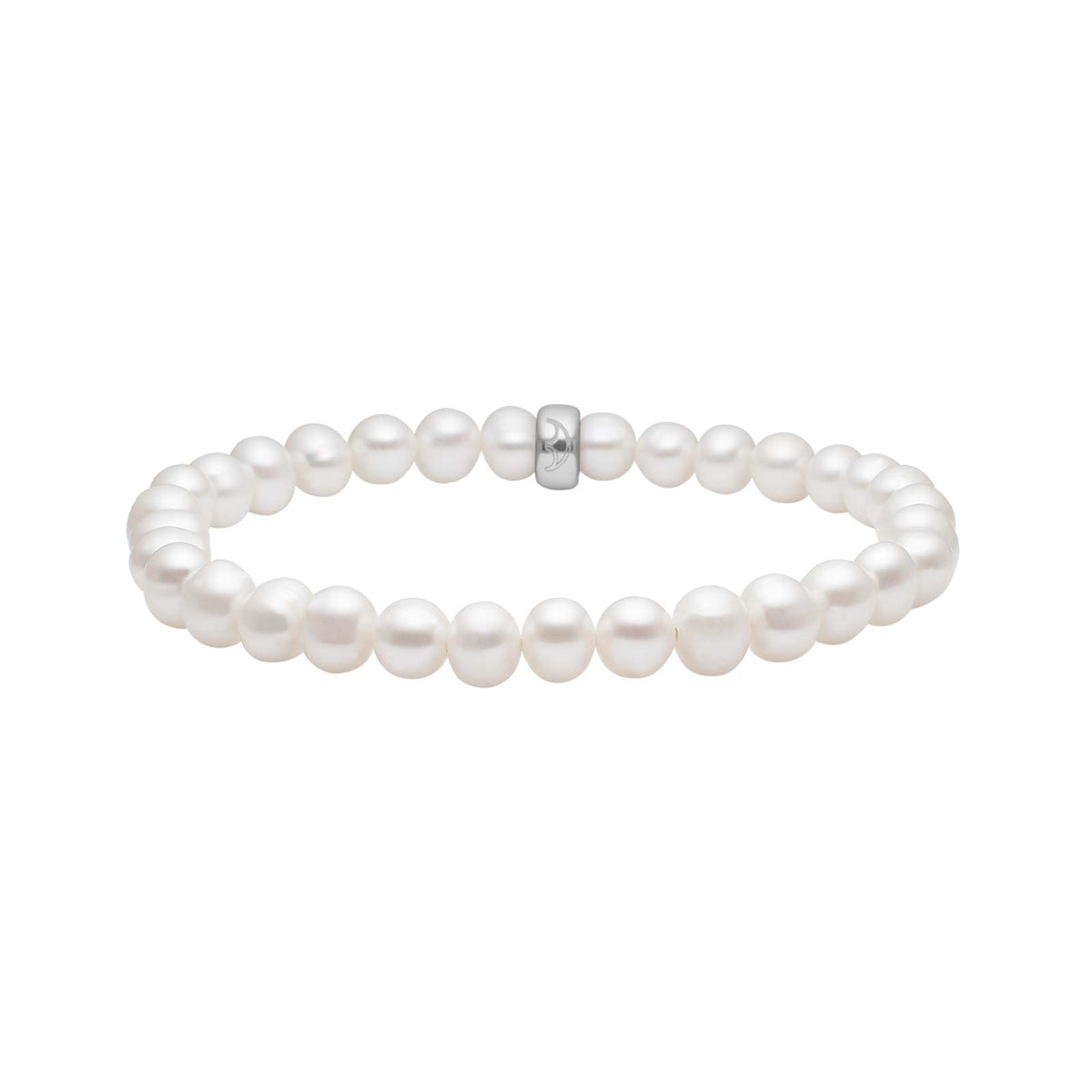 Heide Heinzendorff Fvkp. elegantes Perlenarmband aus rhodiniertem Silber mit 6 mm großen weißen Perlen und raffinierten, glänzenden Silberdetails – erhältlich im Schmuckzentrum.