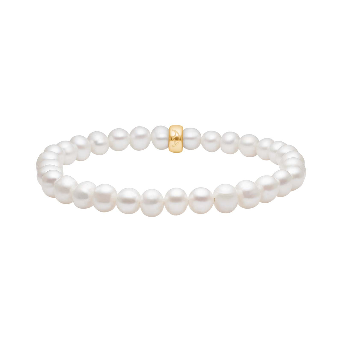 Elegantes Heide-Heinzendorff-Armband aus vergoldetem Silber mit weißen 6-mm-Perlen und stilvoller goldfarbener Mitte – klassischer, raffinierter Schmuck von Schmuckzentrum