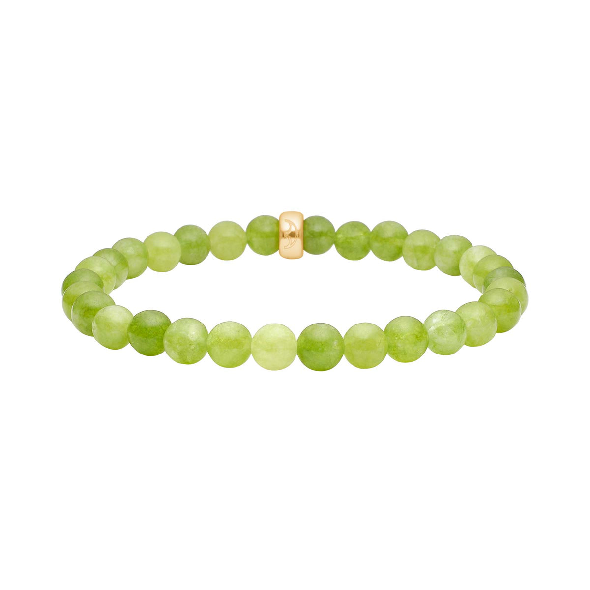 Elegantes Heide Heinzendorff Spong-Armband aus vergoldetem Silber mit 6 mm großen grünen Quarzperlen – ein stilvolles und zeitloses Schmuckstück für Damen.