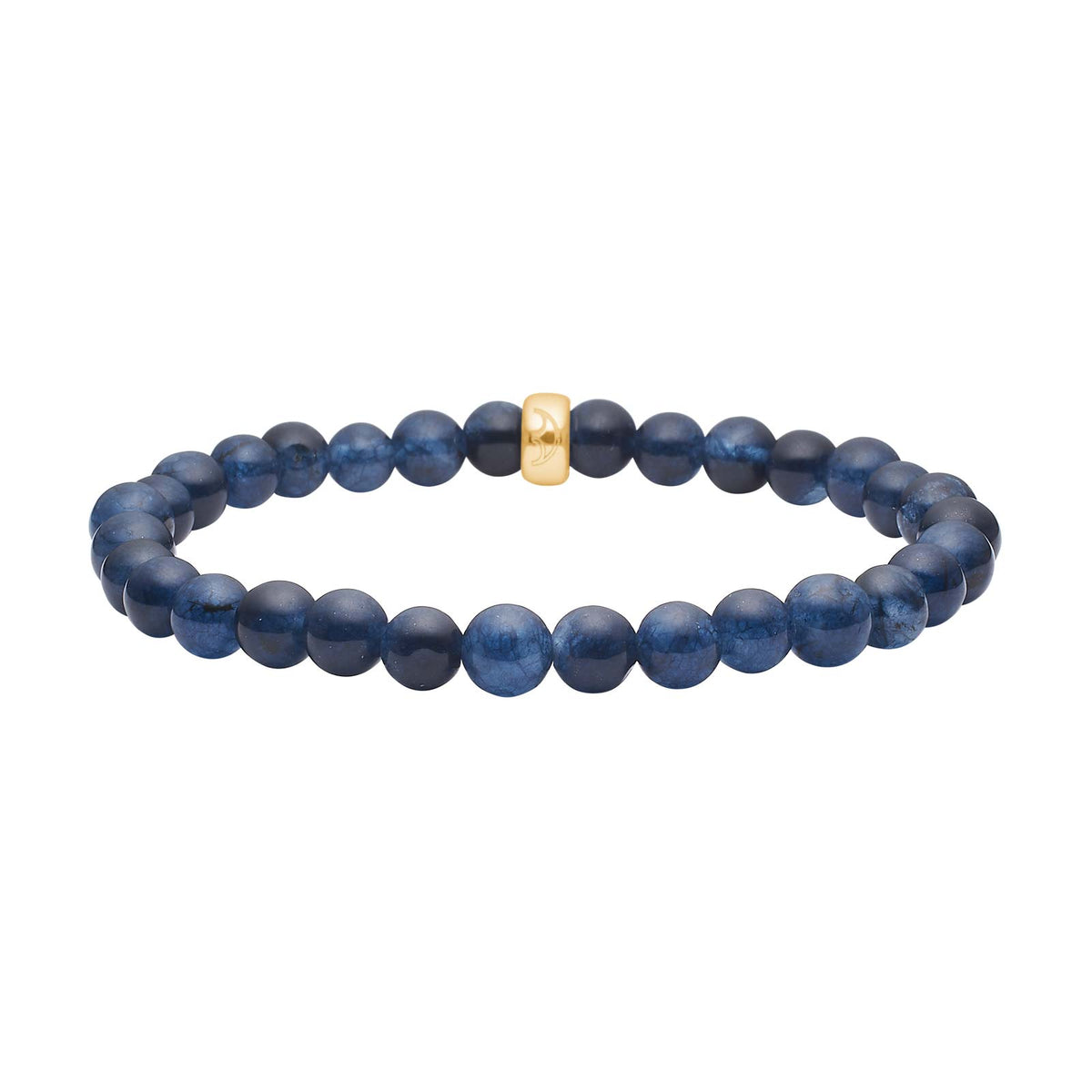 Elegantes Heide Heinzendorff Armband aus rhodiniertem Silber mit runden, 6 mm großen blauen Schwammquarz-Perlen und raffinierter goldfarbener Silberdetails.