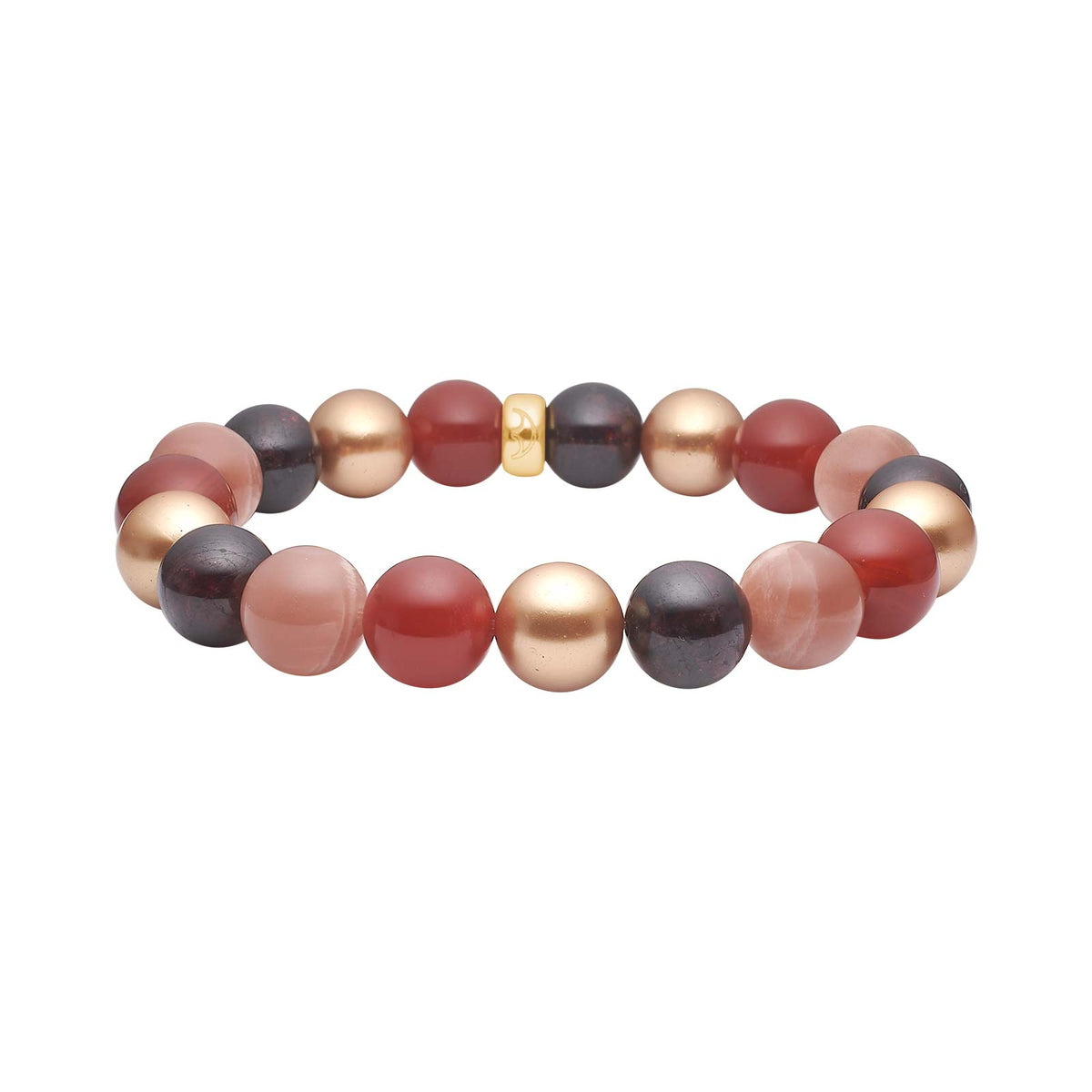 Heide Heinzendorff Sun Stone Armband aus vergoldetem Silber mit 12-mm-Edelsteinen, darunter Granat, in warmen Rot-, Orange- und Goldtönen – ein stilvolles, raffiniertes Schmuckstück vom Schmuckzentrum.
