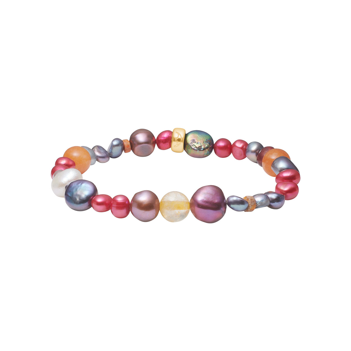 Elegantes Heide-Heinzendorff-Armband mit Citrin, Quarz, Jaspis, Aventurin und Süßwasserperlen in stilvoll vergoldetem Design.