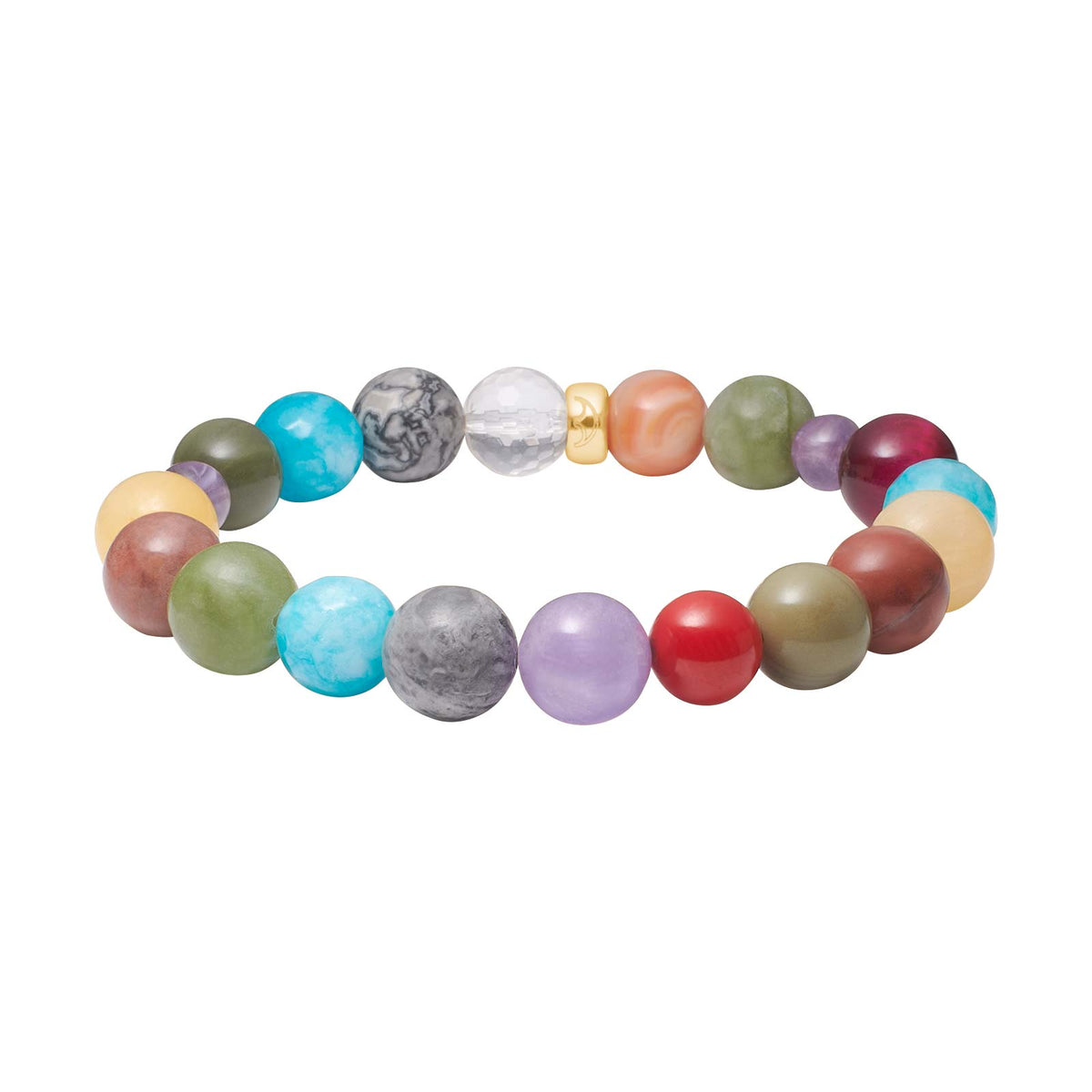 Elegantes Bergarmband von Schmuckzentrum mit farbenfrohen Natursteinperlen aus Bergkristall, Jaspis, Amethyst, Tigerauge und Jade – ein stilvolles, zeitloses Schmuckstück mit raffiniertem goldfarbenem Akzent.