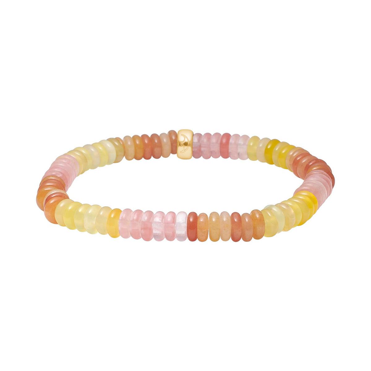 Elegantes Heide Heinzendorff Perlenarmband aus vergoldetem Silber mit scheibenförmigen Natursteinen aus Achat, Kirschquarz und Aventurin in zarten Pastelltönen