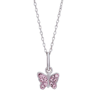 Eleganter Schmetterlingsanhänger aus rhodiniertem Silber mit pinkfarbenen Zirkonia