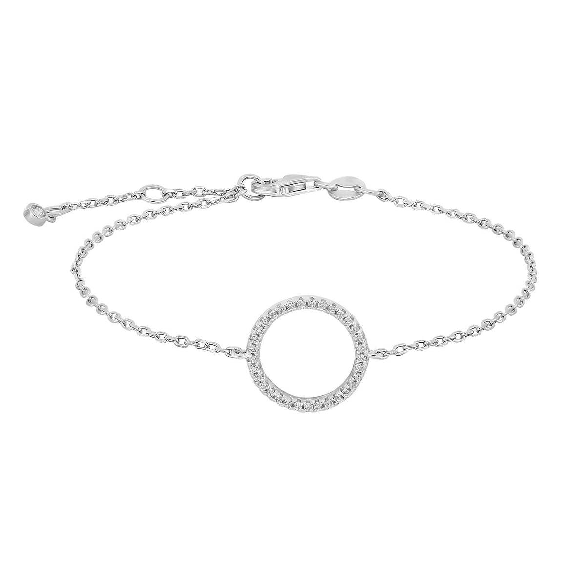 JoanliNor ANNANOR armbånd i rhodineret sølv med cirkeldesign og funklende zirkonia-sten