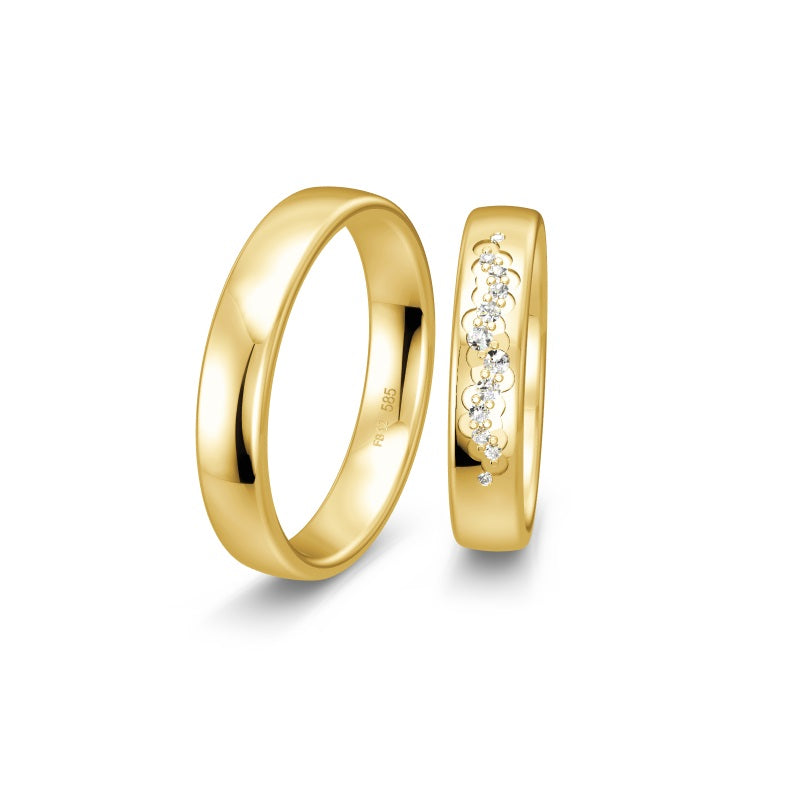 Breuning Renaissance Ehering in 8–14 Karat Gold mit 12 Diamanten (0,129 ct)