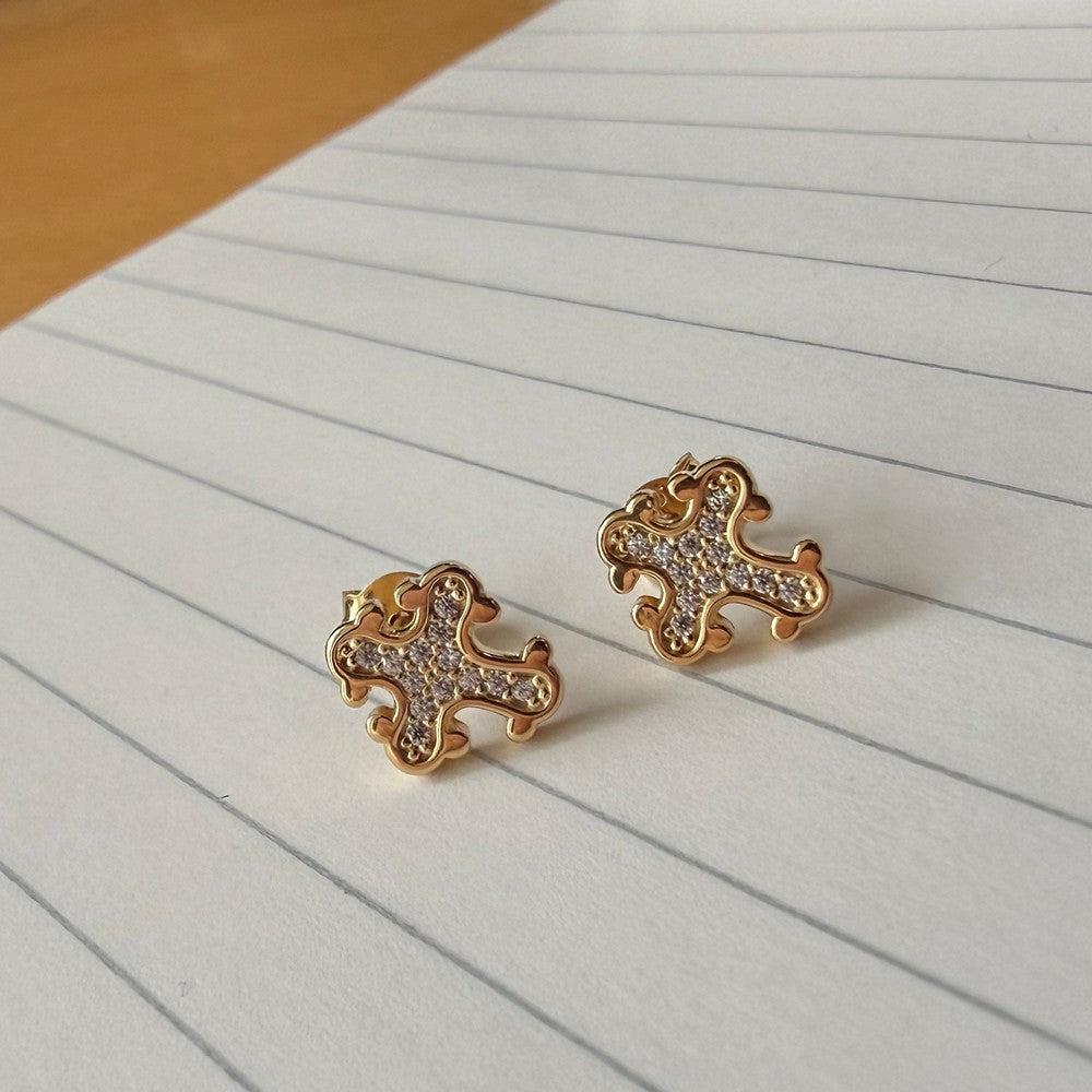 Lund Copenhagen – Kreuz-Ohrstecker 10 x 9 mm mit Zirkonia, 925er vergoldet