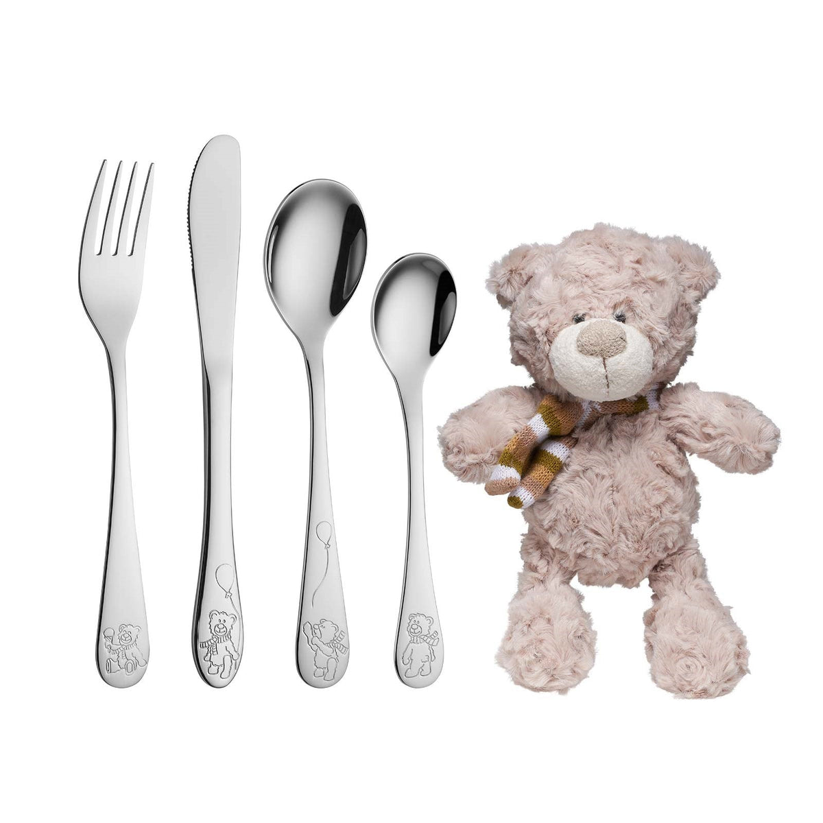 NOA Kids bestiksæt i rustfrit stål inkl. Teddy bamse