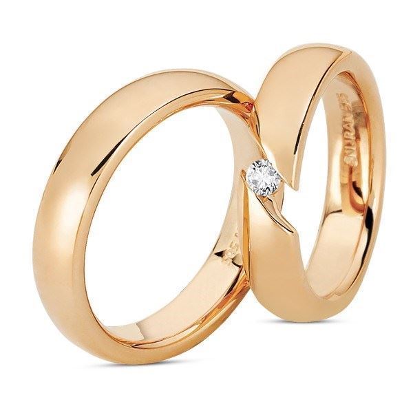 Nuran vielsesringe i 14 kt rosa guld med 0,10 ct brillant