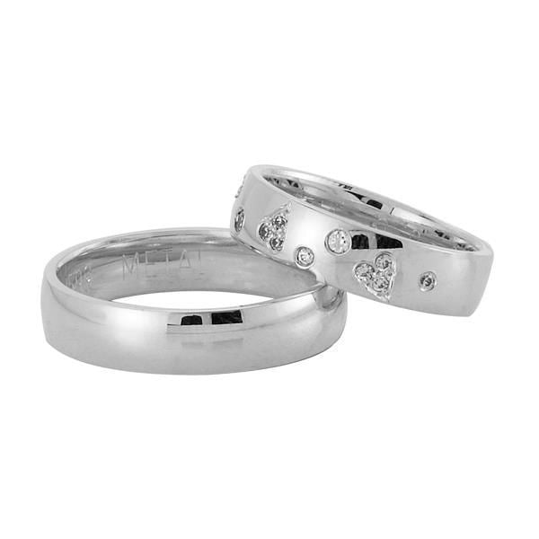 Nuran vielsesringe i 14 kt hvidguld med 0,16 ct brillanter i stjernedrys og hjerter