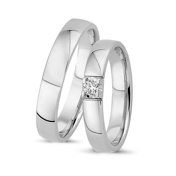 Nuran - Vielsesringe i 14 kt hvidguld med 1 x 0,09 ct brillant