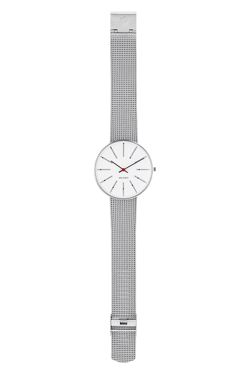 Arne Jacobsen - Bankers Ur - Ø40 - Hvid skive, stål mesh lænke