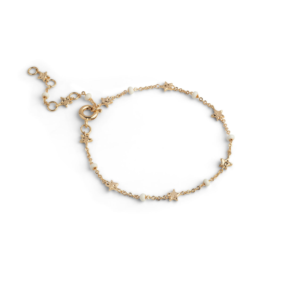 Enamel Lola Star Daisy Armband aus vergoldetem Messing mit handbemalten Emaillekugeln und stilvollen Stern-Details