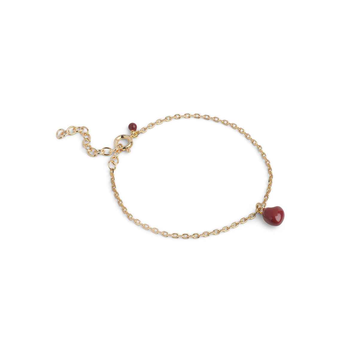 Elegantes Grand-Amore-Armband von Enamel aus 18-karätig vergoldetem Messing mit einem stilvollen bordeauxroten Herzanhänger