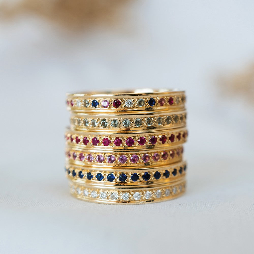 Diwa Alliancering 14kt. Gold mit mehrfarbigen Edelsteinen