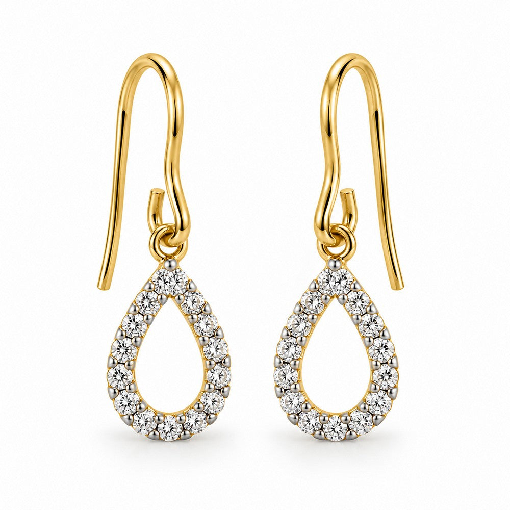 Elegante Tropfen-Ohrringe aus 8-karätigem Gold mit funkelnden klaren Zirkonia und raffiniertem Hakenverschluss