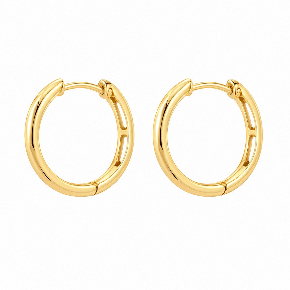 Elegante Creolen aus 14-karätigem Gold mit praktischem Klappverschluss, 15 mm Durchmesser
