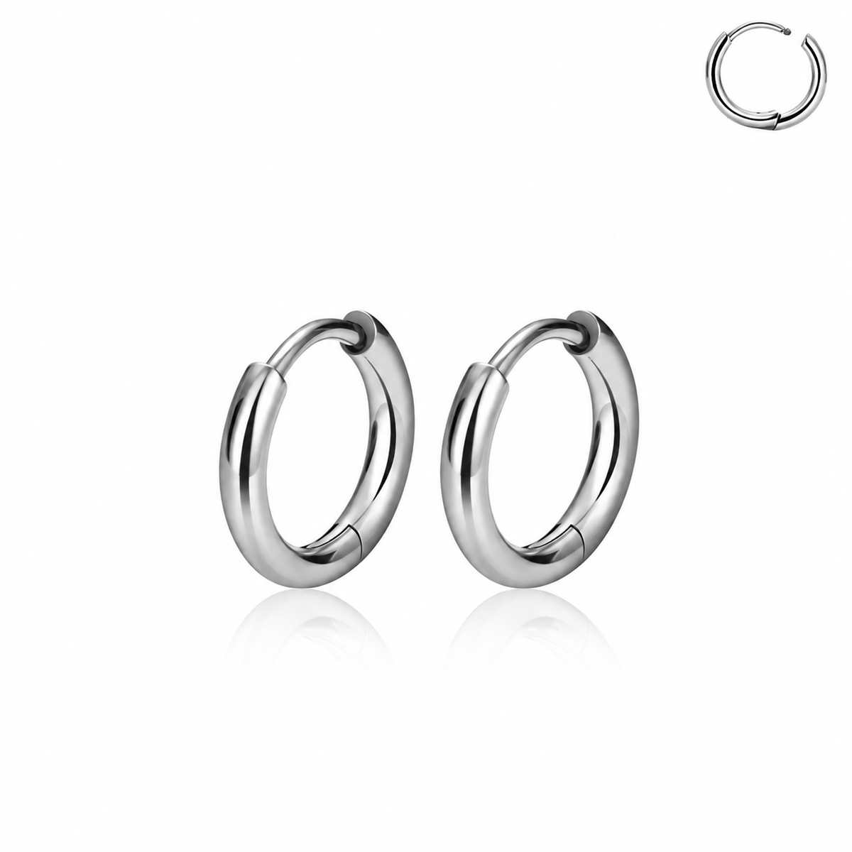 Elegante, nickelfreie Creolen aus reinem Titan mit einem Durchmesser von 12 mm, ohne Steine und mit glatter, spiegelglänzender Oberfläche