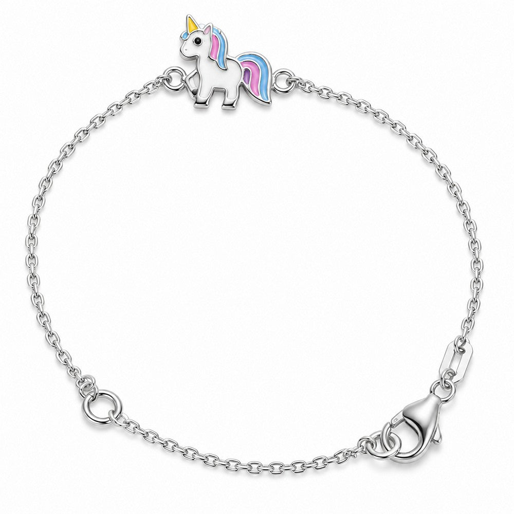 Stilvolles Kinderarmband aus Silber mit zauberhaftem Einhornmotiv aus echter Emaille