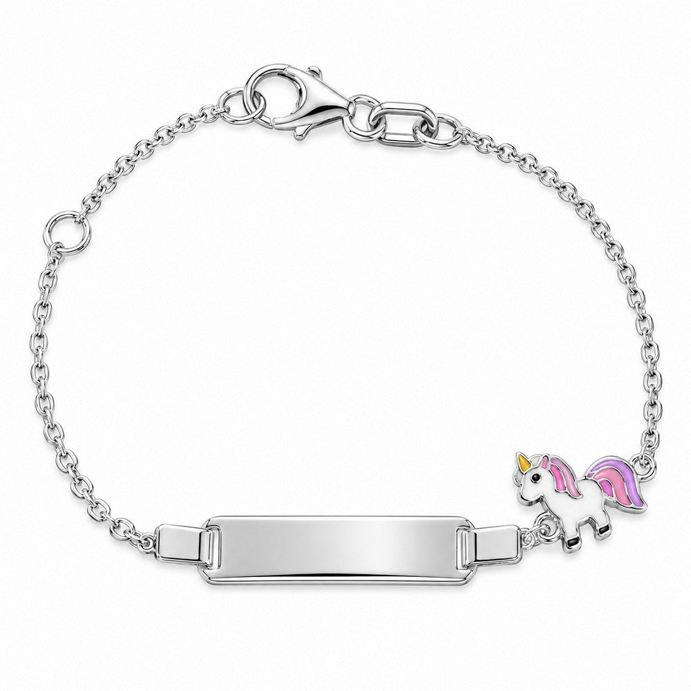 Stilvolles Kinderarmband aus Silber mit einem Einhornmotiv aus echter Emaille