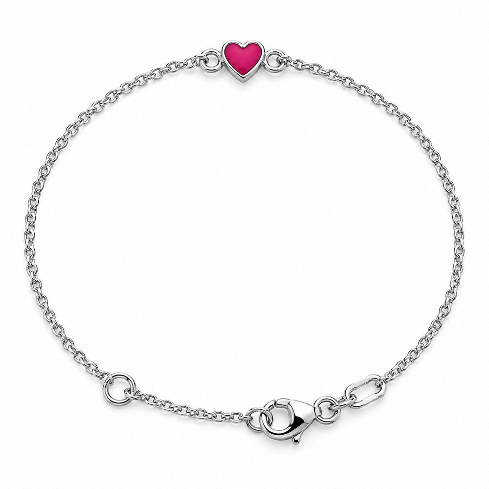 Elegantes Kinderarmband aus rhodiniertem Silber mit einem pinkfarbenen Emailleherz