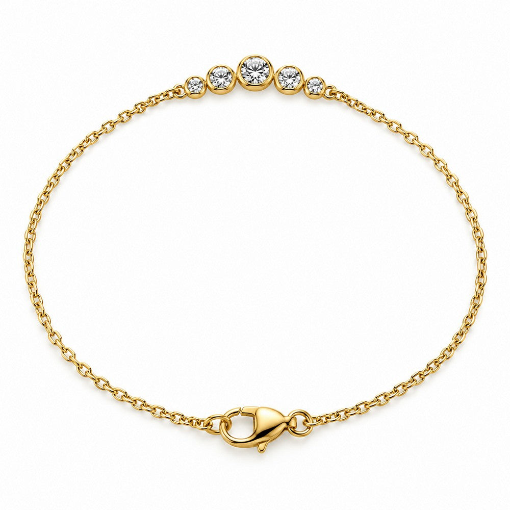 Elegantes Armband aus 14-karätigem Gold mit fünf Diamanten in geschlossener Fassung an einer feinen Ankerkette – ein zeitloses Schmuckstück vom Schmuckzentrum