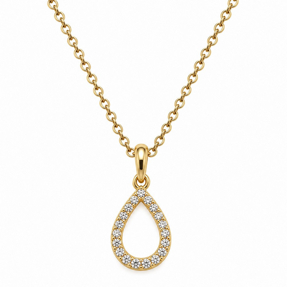 Eleganter Tropfen-Anhänger aus 8-karätigem Gold mit funkelndem Zirkonia an einer stilvollen Ankerkette aus vergoldetem Silber